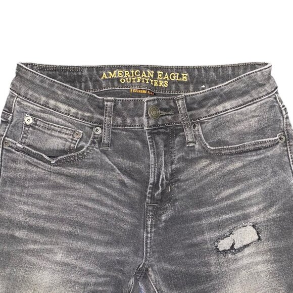 American Eagle Black Distressed Jeans Men's 28x30 Extreme Flex Skinny - Picture 10 of 12